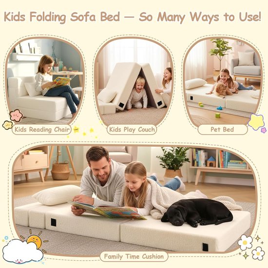 Vouwbare Matras - Kinderen Sofa - Spelen en Slapen - Glow in the dark - 160 cm - Beige — afbeelding 3