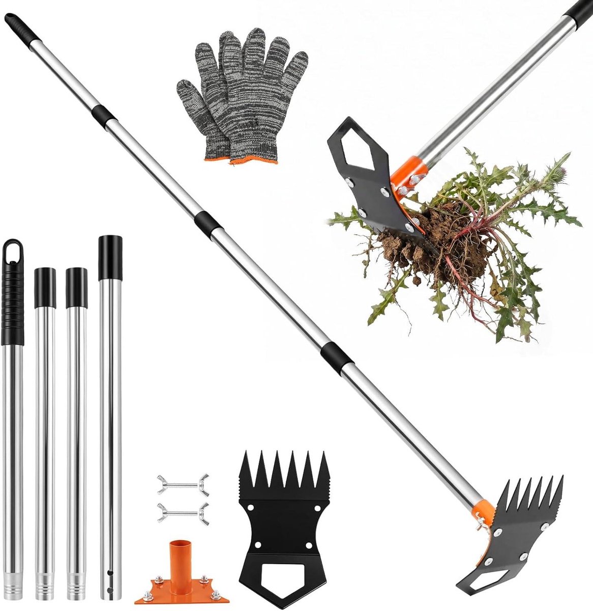 Tuinhak Onkruidtrekker - Tuingereedschap Hak - Onkruid Verwijderen - 2-in-1 Ontwerp - 152 cm - Zilver