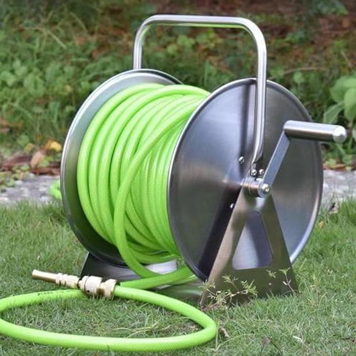 Metalen Slanghouder - Slangopberger - Tuin Water Geven - Roestvrij Staal - Tot 40m Slang - Zilver