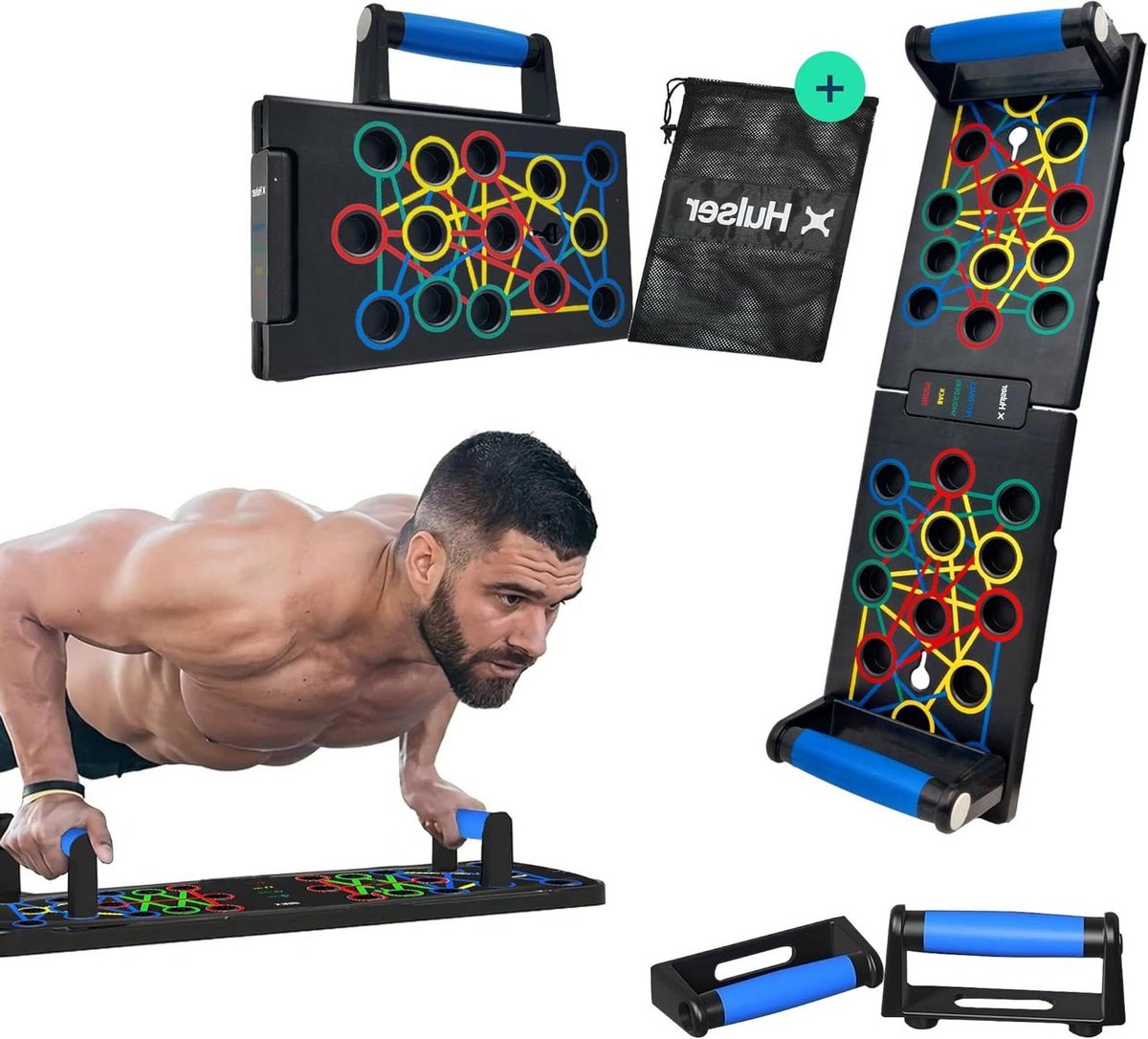 Fitness Push-up Board - Trainingsbord Grips - Kracht Training - 24 Posities 4 Spiergroepen - 62 x 18 cm - Zwart
