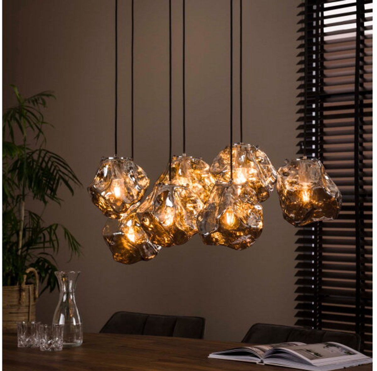 Hanglamp Rocky Chromed 7 lampen - Glas