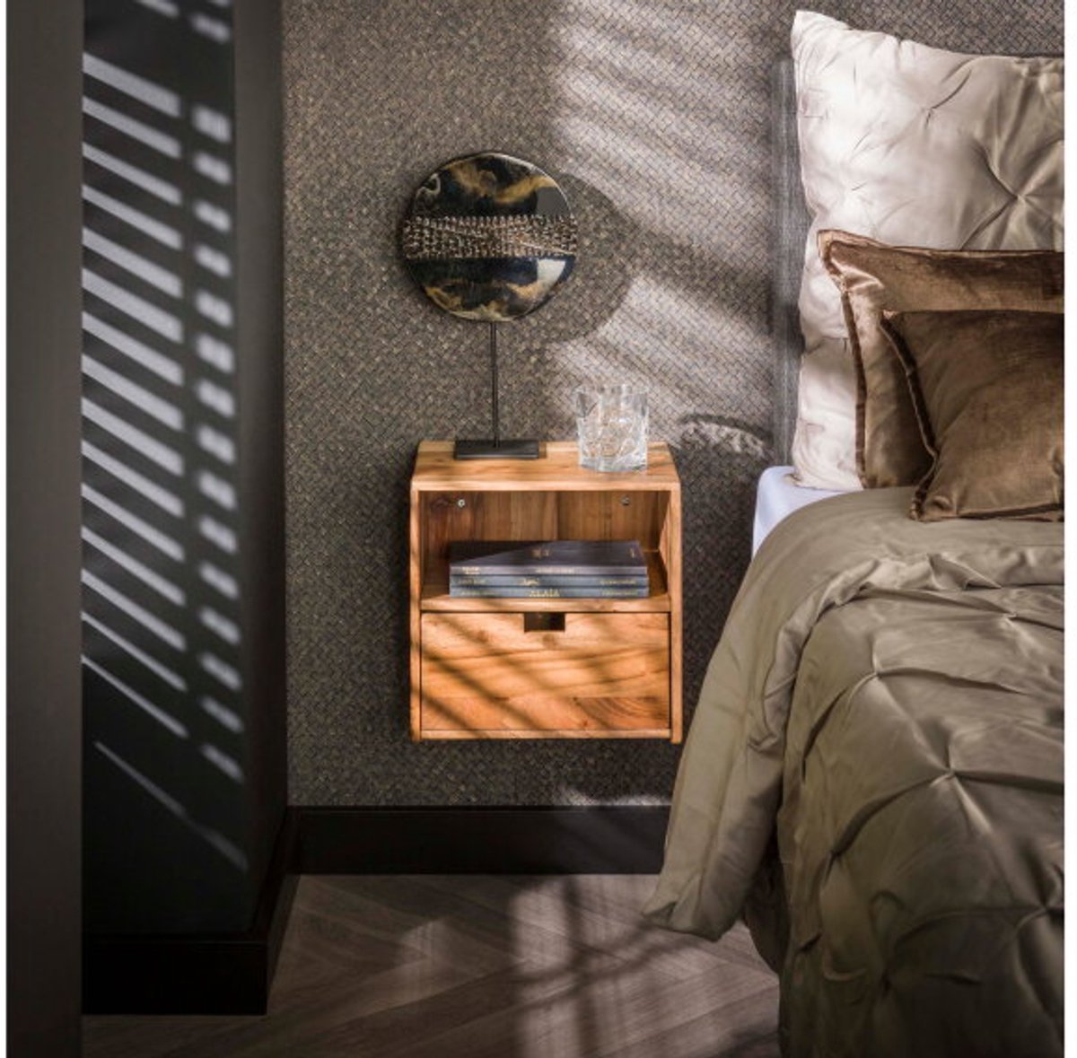 Meubelplaats Plano XS - Zwevende nachtkastjes set van 2 - 1 lade per kastje en open vak - Acaciahout naturel - 30 cm breed - 30x25x30 cm massief acacia naturel