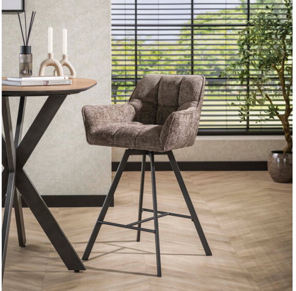 Meubelplaats Barstoel raster draaibaar - Hoven taupe - barstoelen set van 2