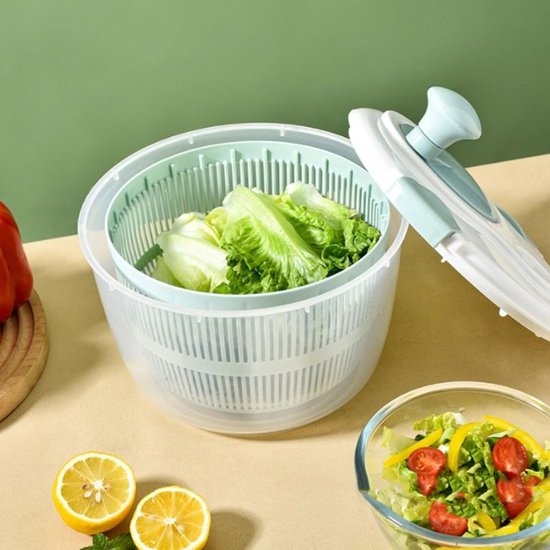Salade Spinner Kom - Groente Droger - Snel Salades Maken - Multifunctioneel Ontwerp - 5L Capaciteit - Blauw — afbeelding 3