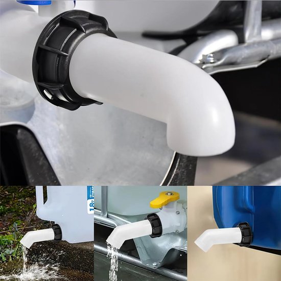 Twee S60x6-afvoermondstukken, adapter met klep, verlengbuis en mondstukken, universeel type, geschikt voor 1000L IBC-containers, waterdicht, eenvoudig te installeren. — afbeelding 3