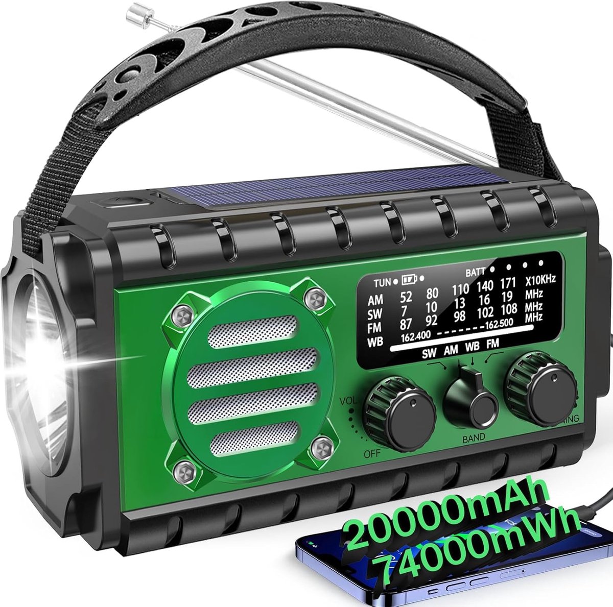 Fokelyi - Noodradio - Solar Powerbank - FM/AM - Opwindbare Survivalradio - lamp en zaklamp - Ideaal voor Noodpakket