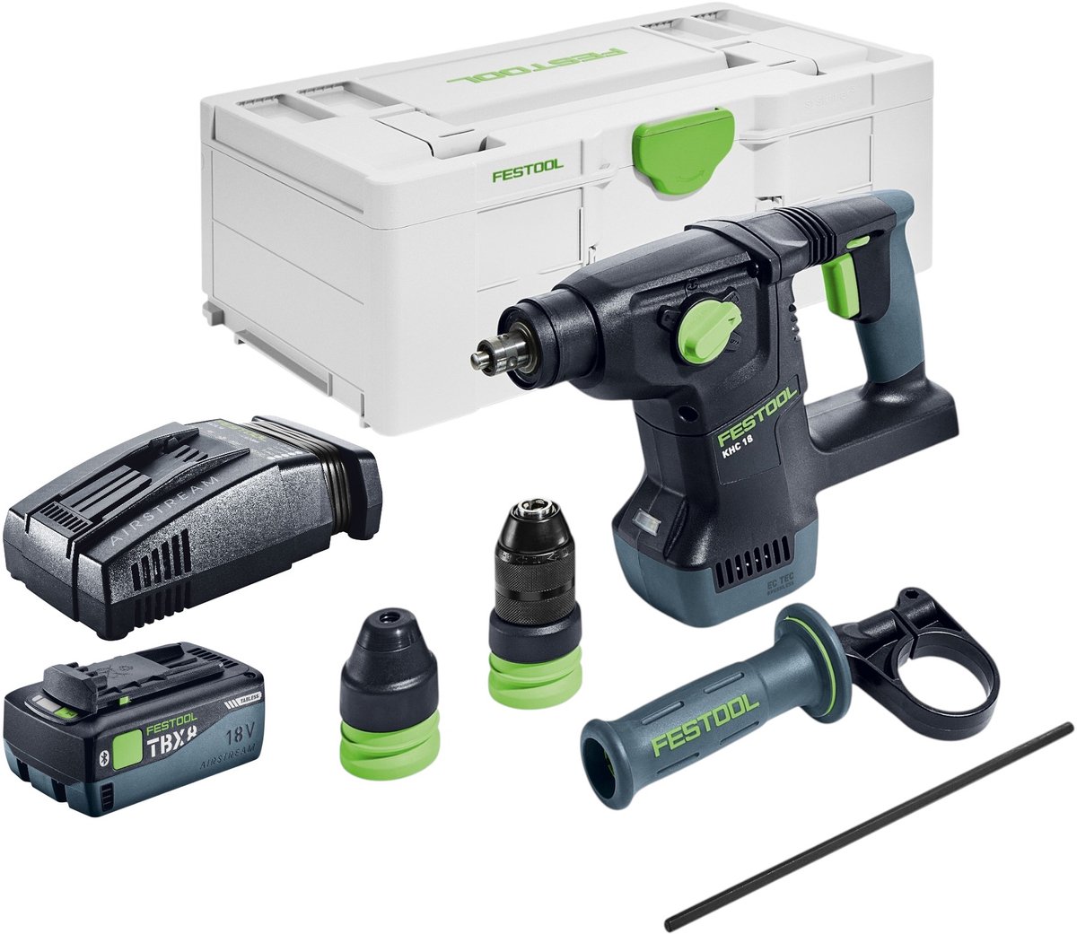 Festool KHC 18 EB-Basic accu-combinatiehamer 18 V 2,6 J SDS-Plus Brushless + 1x accu 8,0 Ah + snellader + Systainer