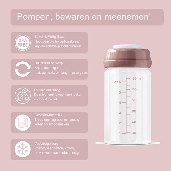Moedermelk Opslagflessen - Glazen Bewaarflessen - Melk Bewaren - Brede Hals Ontwerp - 4 x 180 ml - Transparant — afbeelding 5