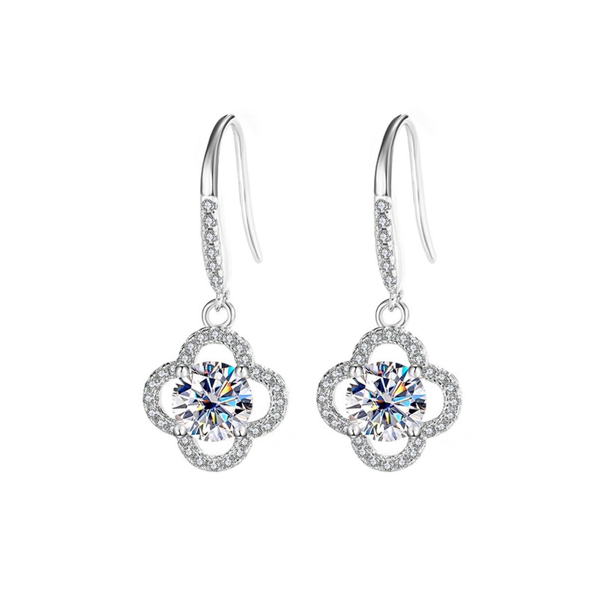 GOLDPULSE - dames klaver oorhangers - moissaniet - S925 sterling zilver