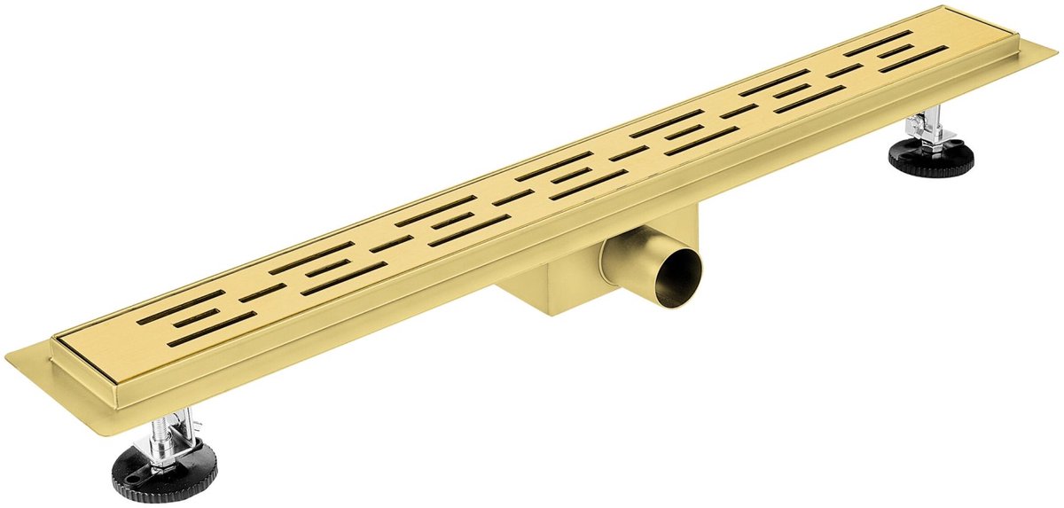 H&F Douchegoot 50 cm Geborsteld Goud – Met Flens – Uitneembaar Sifon & Haarfilter – Luxe RVS Doucheafvoer voor Inloopdouche