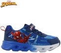 Blauwe Spiderman sneaker voor kinderen met lichtjes, Spiderman-opdruk, klittenbandsluiting en een gestreept patroon.