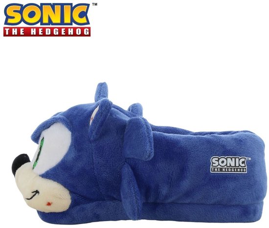 Blauwe Sonic pantoffel met 3D gezicht, oren en Sonic logo.