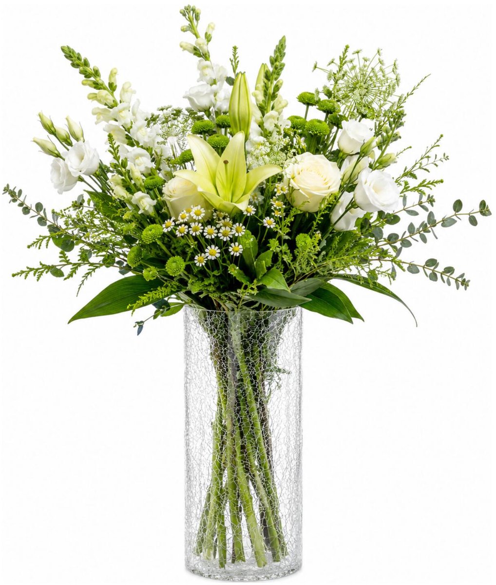 Atmosphera Bloemenvaas Frosted - bewerkt krakelee glas - D13 x H30 cm - cilinder - boeketvaas - 3 liter - Moderne stijl Transparant