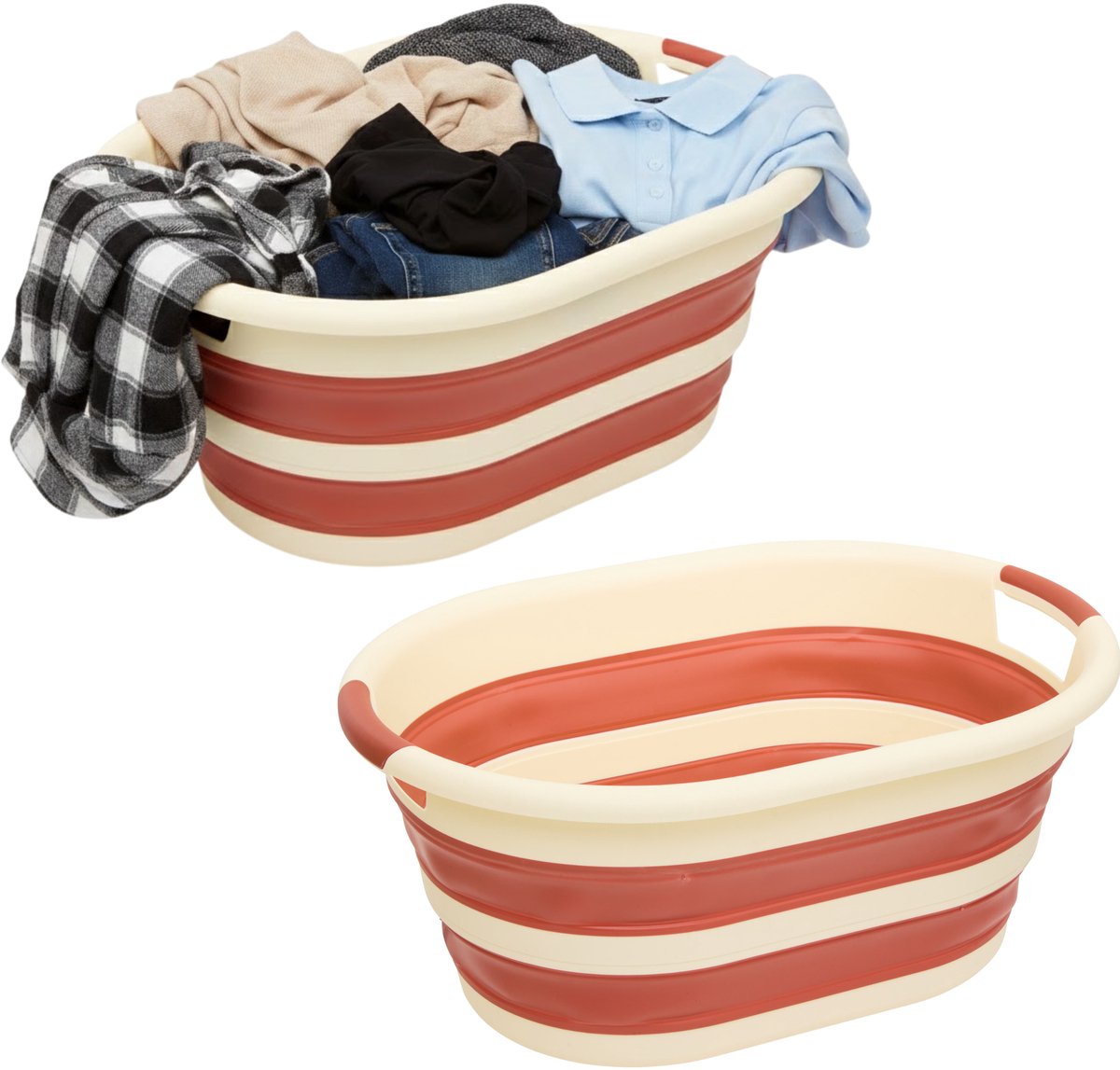 5Five Wasmand - 2x - 21L - rood - PP - opvouwbaar - 39 x 39 x 53 cm - flexibel