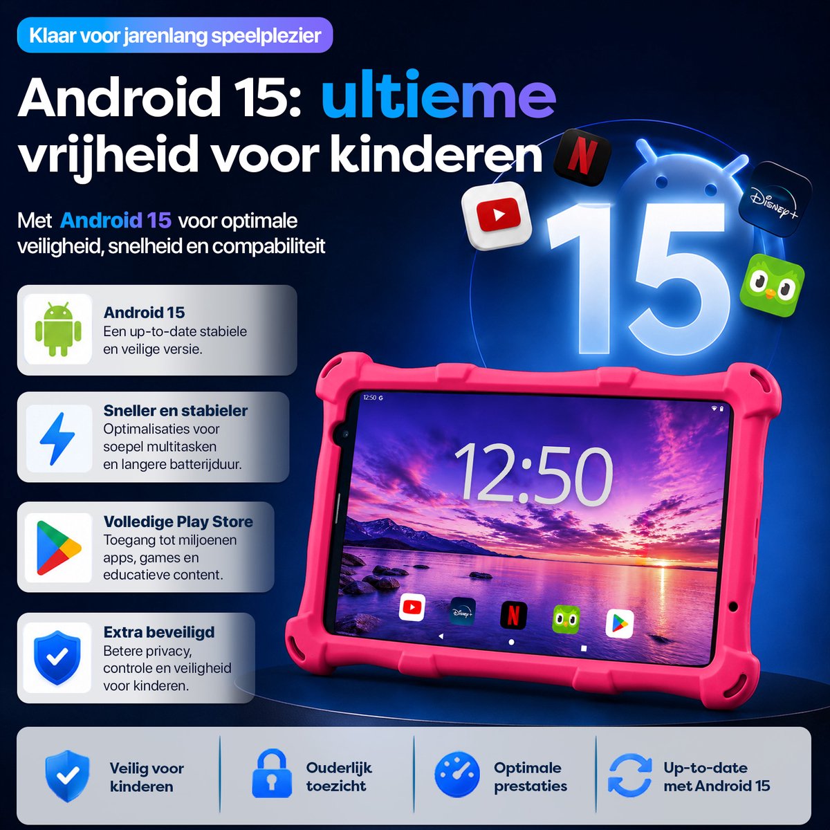 AngelTech Kindertablet PRO MAX - Android 15 - 4+3GB RAM - 64+64 GB - Snelle 8 Inch Kindertablet - Vanaf 3 Jaar - Perfect Voor School - Ouderlijk Toezicht - Ook Voor Volwassenen - 360° Fidgy Beschermhoes - Roze – foto 2