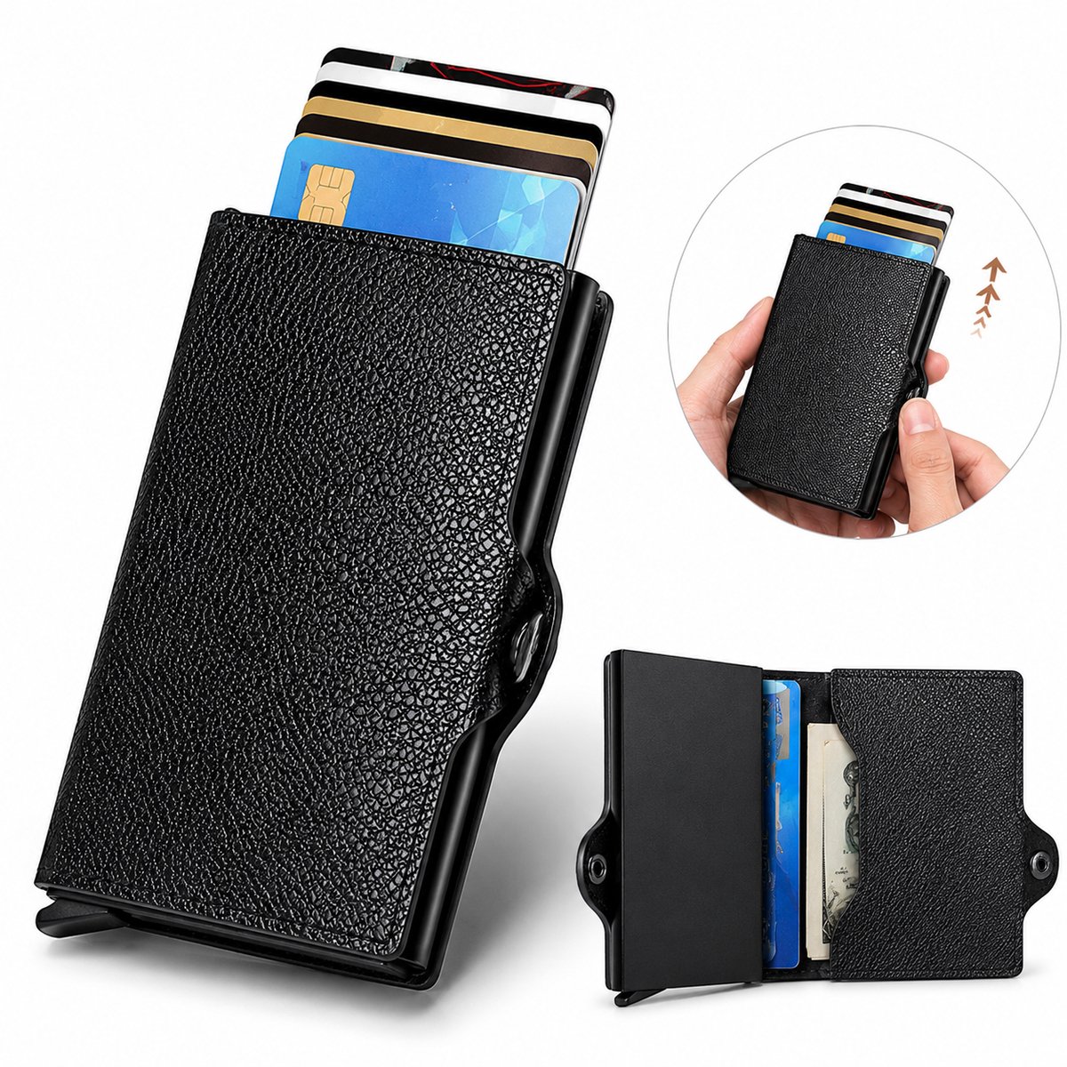 Helin Life unisex portemonnee - Uitschuifbare portemonnee - Creditcardhouder - RFID-beveiliging - Geschikt voor bankbiljetten en pasjes - Zwart