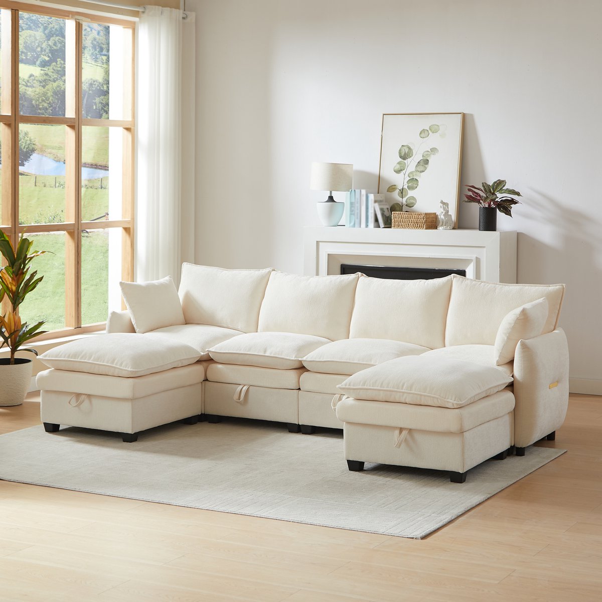 Hoekbank - Modulaire U-vorm met Opbergruimte - L of U naar keuze - Chenille Beige