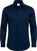 Vercate - Strijkvrij Overhemd - Navy - Marine Blauw - Slim Fit - Katoen Satijn - Lange Mouw - Heren - Maat 44/XL