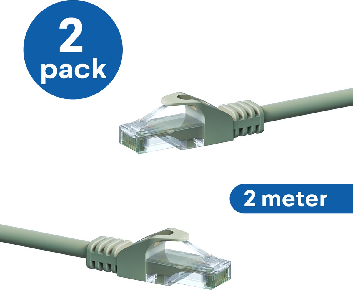 Danicom CAT6 UTP patchkabel - 2 meter grijs - CCA - 2 stuks - netwerkkabel - internetkabel - UTP kabel - RJ45 - 1000 mbit/s