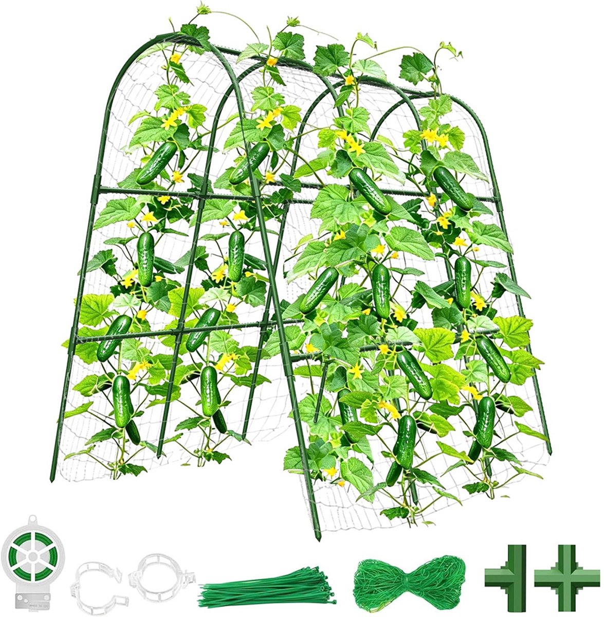 Komkommer-Klimhulpset - Klimrooster met Net - Metalen Hekwerk - Bloemen - Groenten - Plantenlatwerk - Groen