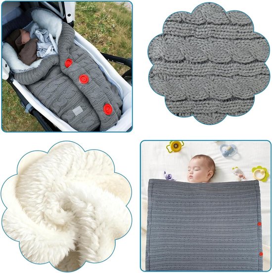 Winterse Voetenzak voor Baby's in Kinderwagens, Universele Gevoerde Slaapzak, Gebreide Fleece Voetenzak, Warm Dekentje voor Baby's van 0-12 Maanden — afbeelding 5