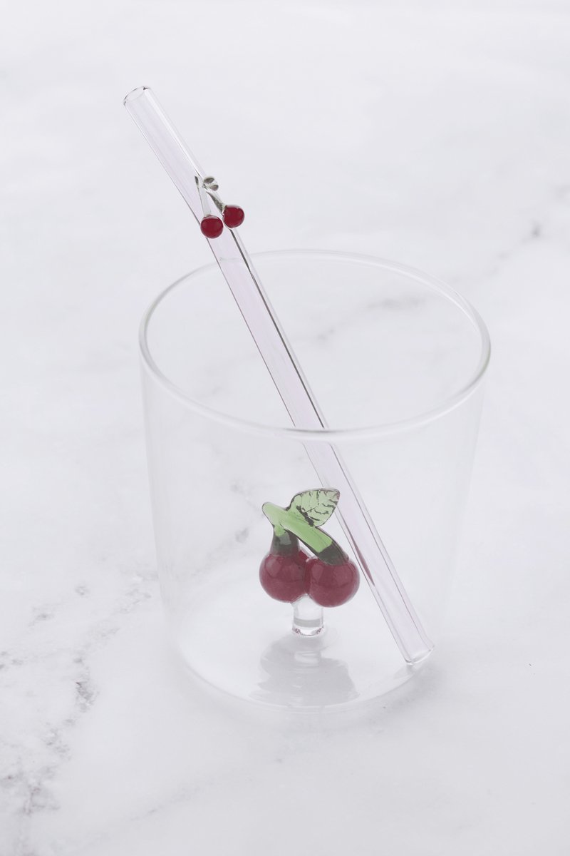 Point-Virgule- Set van glas en rietje met kers uit borosilicaatglas 300ml