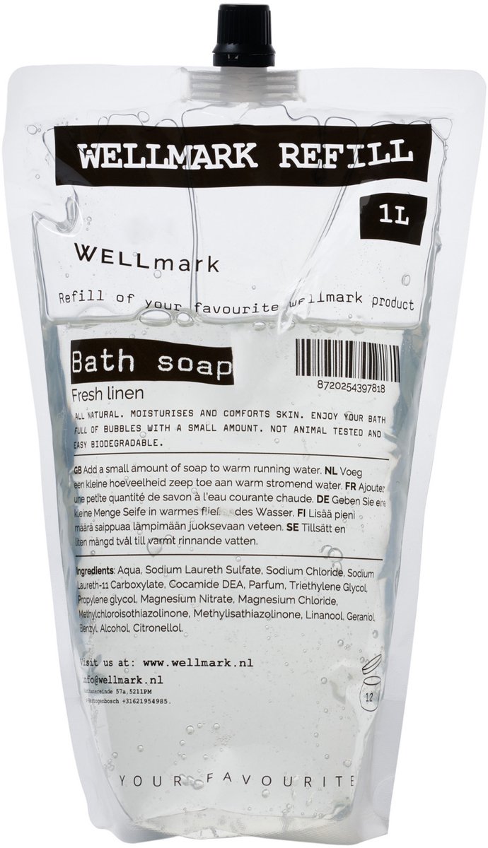 Bol.com Wellmark refill Bath Soap 1l Fresh linen aanbieding