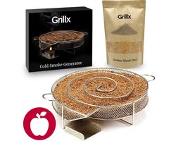 Grillx Cold Smoke Generator met Appel Rookmot - 3 Liter - Smokerbox - RVS Rookbox - Rookgenerator - Koud roken - BBQ Accesoires