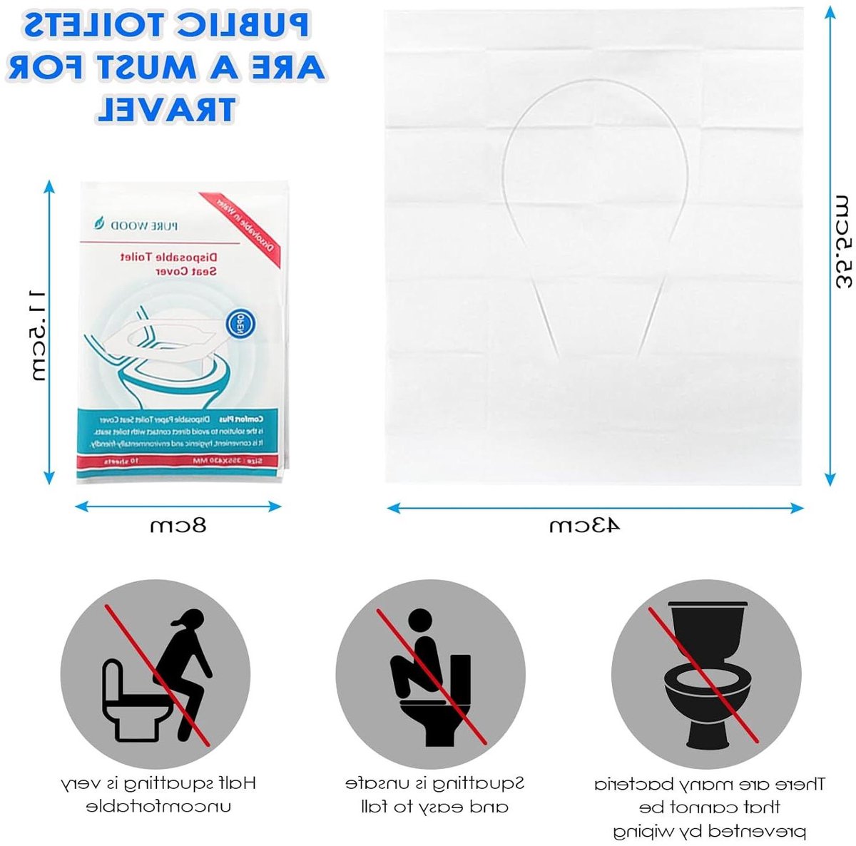 Wegwerp toiletdeksels - Toiletbrilhoezen - Hygiënisch Reizen - Antislip - 60 stuks - Wit