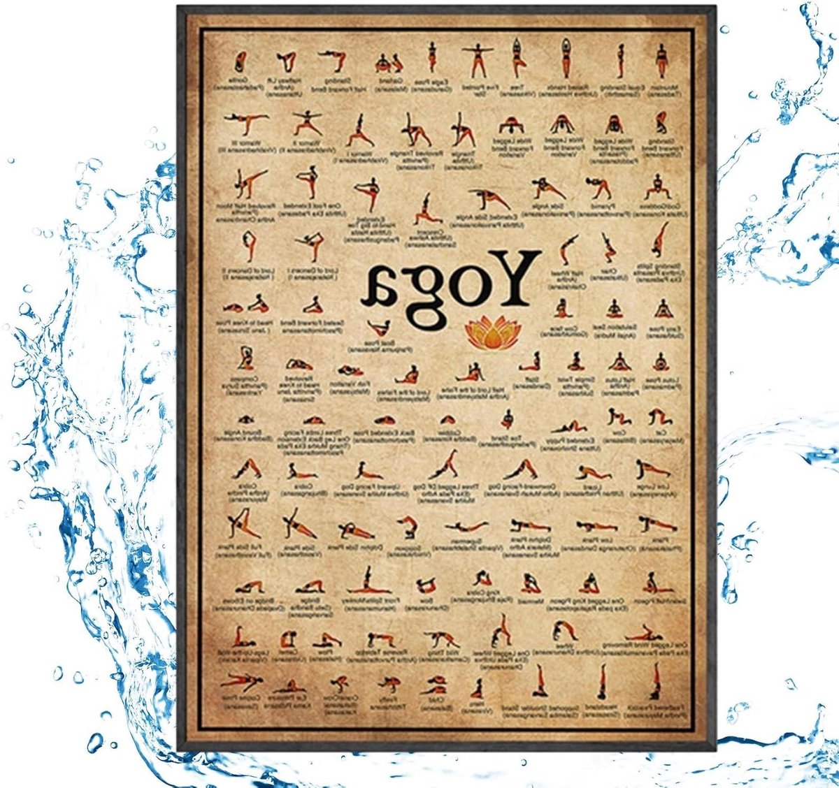 Yoga Poses Poster - Fitness Illustratie - Training Gids - Hoogwaardig Canvas - 50 x 70 cm - Meerdere Kleuren