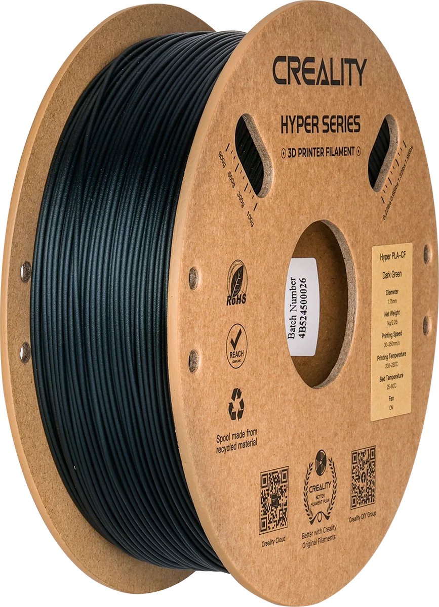 Creality Hyper PLA-CF Filament - Donkergroen - PLA van koolstofvezel met hoge snelheid - filament 3d printer - Matte premium uitstraling - Extreem hoge stijfheid en lichtgewicht - Hoge slijtvastheid - 1,75 mm - 1 kg - 3D Printer Filament