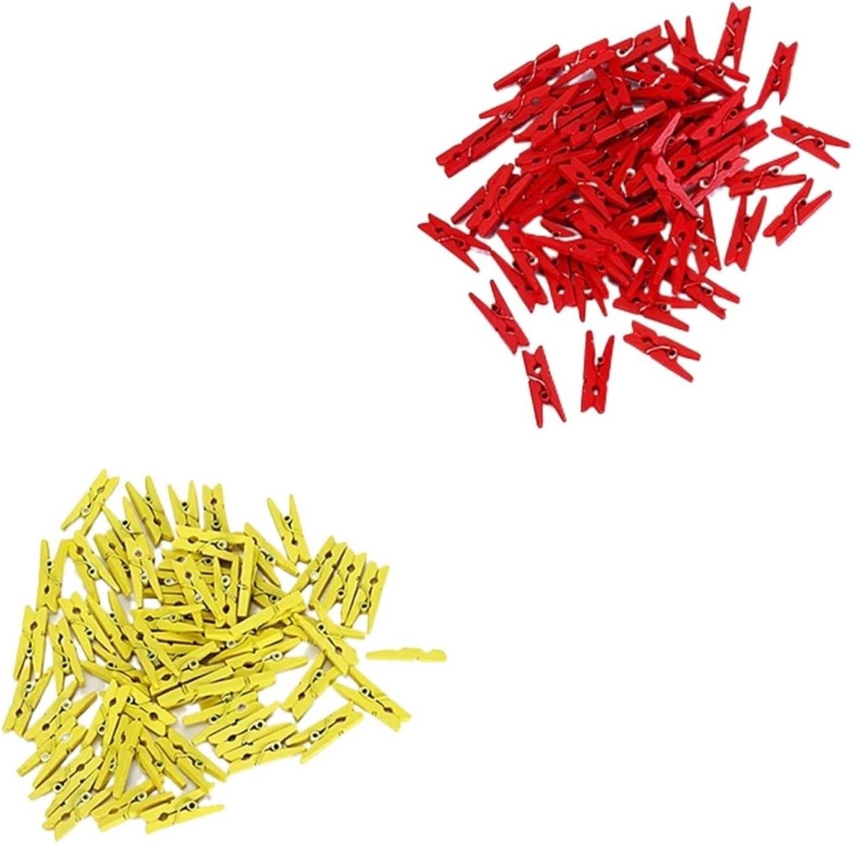 Mini Wasknijpers - Houten Knijpers - Kleding Drogen - Natuurlijk Hout - 200 Stuks - Geel Rood