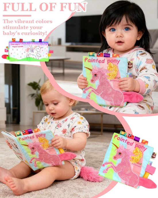 Baby Stoffen Boek - Zintuiglijk Speelgoed - Baby Ontwikkeling - Verschillende Texturen - 30 cm - Multicolor — afbeelding 2