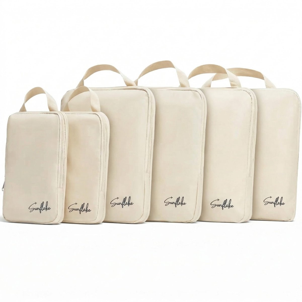 Compression Packing Cubes / Compressie Cubes - Set van 6 - Met Compressierits - Beige - Sunflake