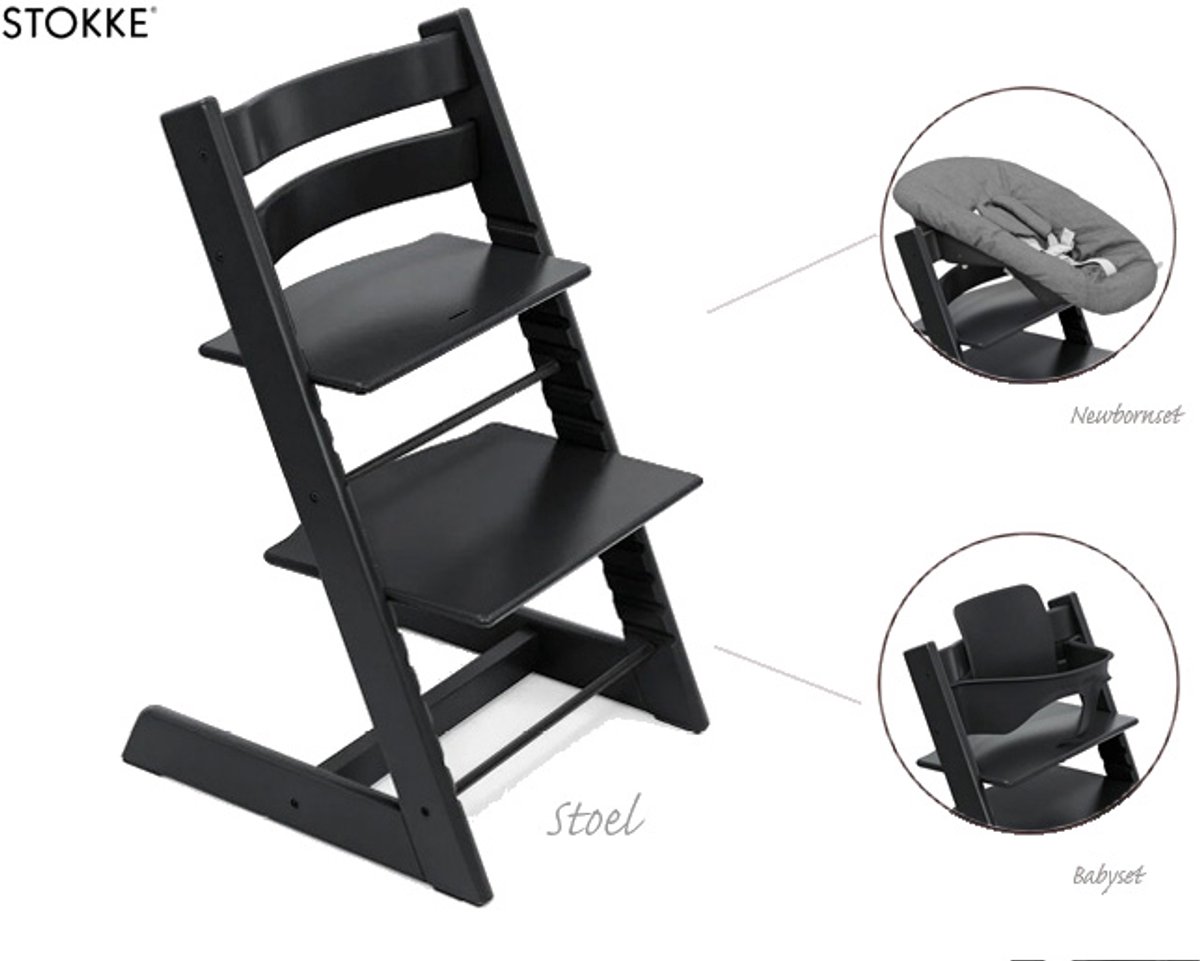 Stokke Tripp Trapp - Zwart | Bundel met babyset en zwarte newbornset