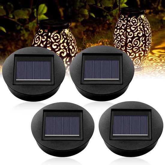 Vervangende Solarlampen - 4 stuks - Solar Buitenlamp - - Buiten & Tuin sensor - Buitenverlichting - Solar Tuinverlichting - Muurverlichting - Padverlichting - Zonnelampen - Led - Voor tuinverlichting hangende lantaarns tuin terras - Zwart