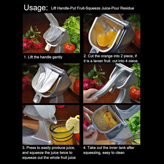 Handmatige sapcentrifuge aluminiumlegering mini fruitpers knijpers oranje pers extractor multifunctionele keukenaccessoires zilver van Merkloos — afbeelding 2