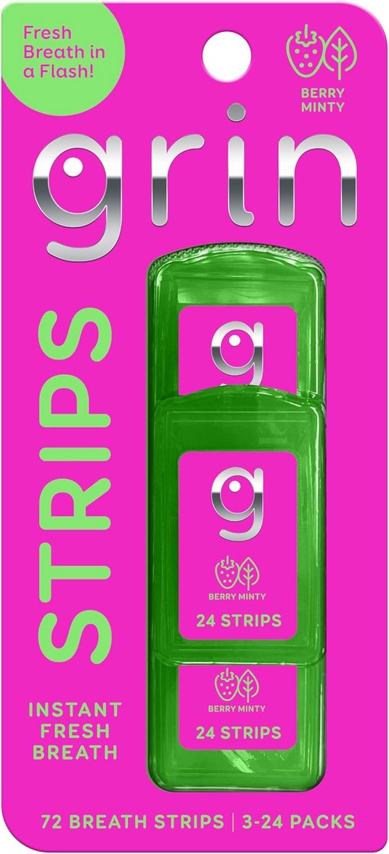GRIN Berry Minty Breath Strips, bessenmunt, 72 stuks (3 x 24)