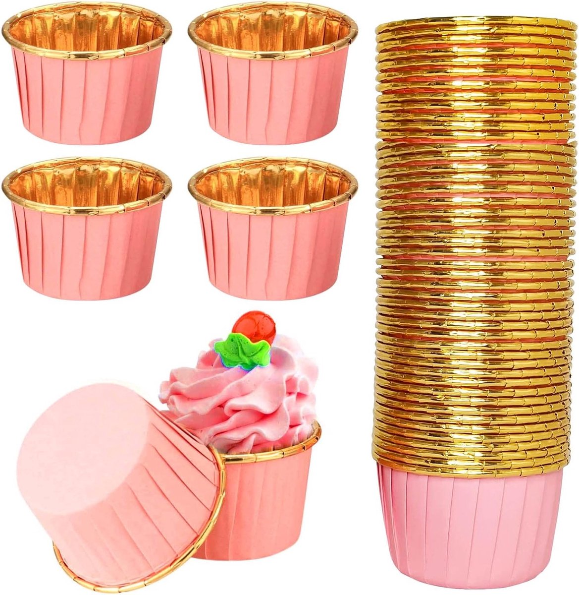 100 Stuks Papieren Muffinvormen, Antiaanbak Muffinvormen voor Cupcakes, Taartjes en Pudding