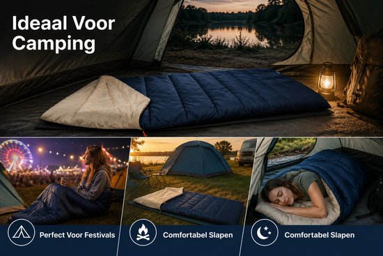 Zomerslaapzak Envelopmodel 190x80 cm - Comforttemperatuur 10°C - Lichtgewicht & Compact - Blauw - Ideaal voor Camping & Vakantie van Obelink — afbeelding 5