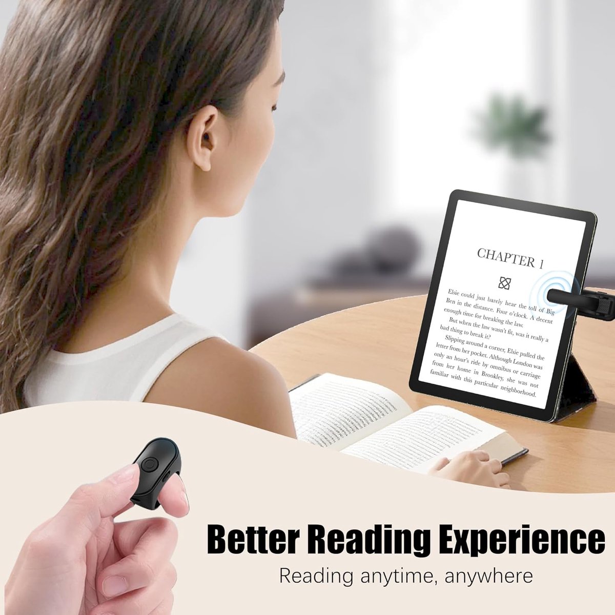 Daity 1stuk - Ring met afstandsbediening voor het omslaan van pagina's – Geschikt voor Kindle Paperwhite/Scribe/Oasis, draadloze RF-afstandsbediening/clicker voor iPhone, iPad, Android-tablets, e-readers, camerasluiter en video-trigger – foto 2