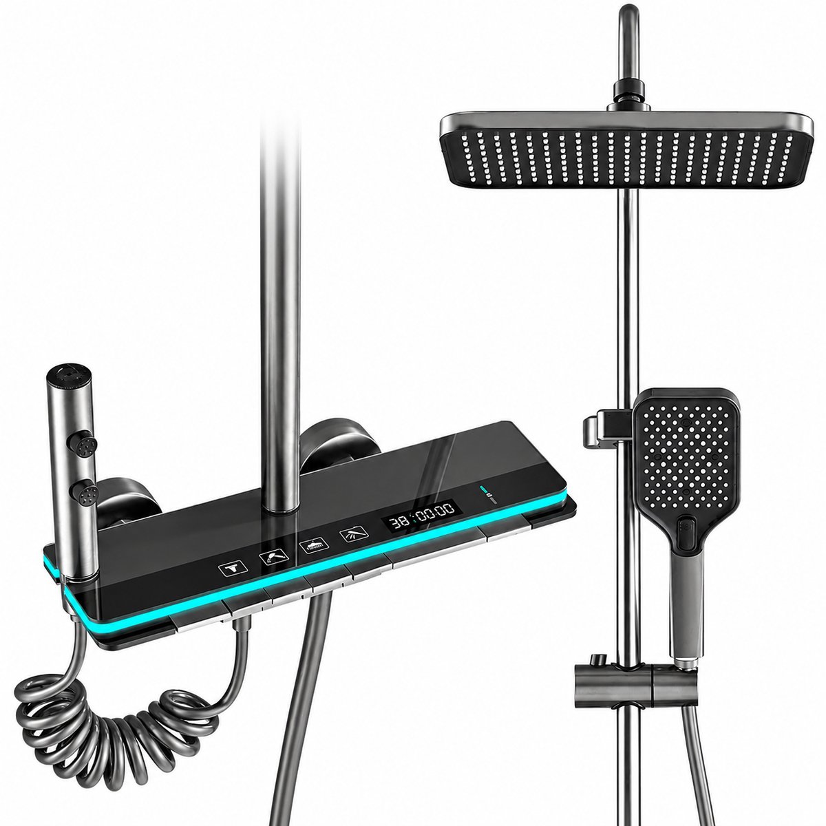 Innovastore Douche Set - Regendouche en Handdouche - Douchekraanset - Douchesysteem met thermostaat - Digitale display - Grijs