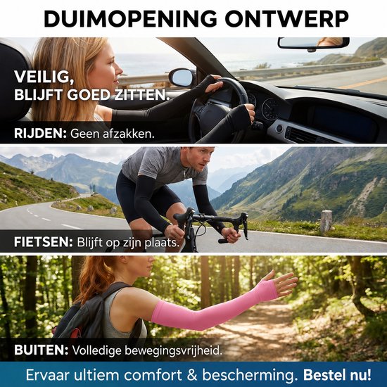 Arm Sleeves 4 Paar - Ademend met Duimgat - Hardloop & Outdoor Bescherming - Sleeves - Armstukken - Zonbescherming - Zwart en roze- One Size — afbeelding 4