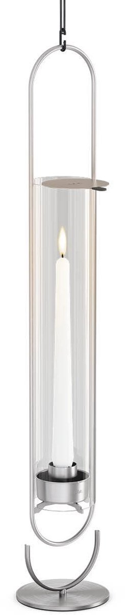 höfats OVAL CANDLE Kandelaar 55 zilver Lantaarn om neer te zetten of op te hangen, kandelaar van roestvrij staal en glas, eenvoudig schoon te maken