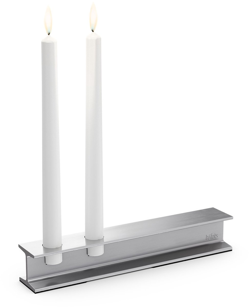 höfats HENRY METAL Kandelaar II zilver Design kandelaar voor staafkaarsen, moderne kandelaar in industriële staalbalkstijl