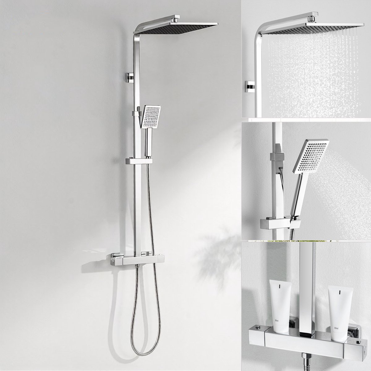 CECIPA max Regendouche - Doucheset - Ø 25 cm - Inclusief thermostaatkraan - Met CoolTouch technologie - Hoofddouche en Handdouche - Hoogte Verstelbaar - Waterbesparend - Chroom