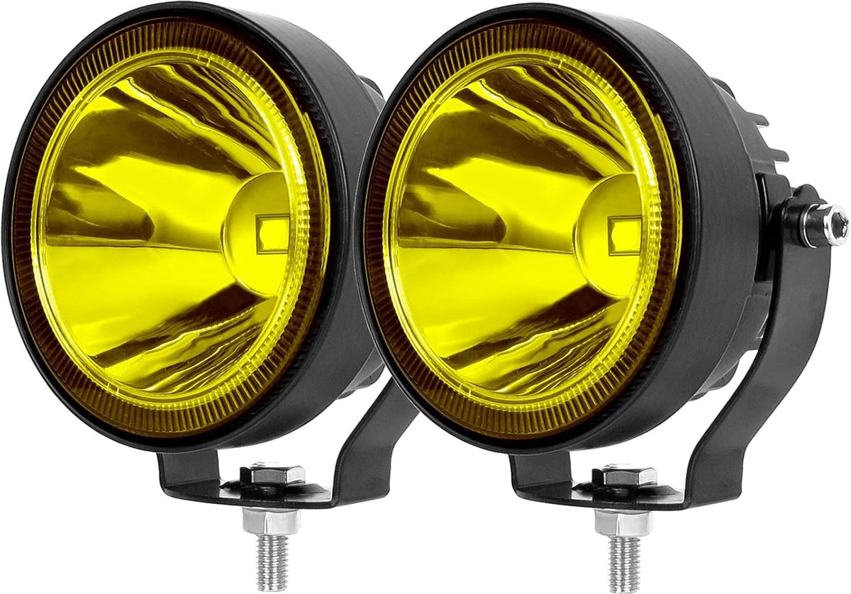 Twee 4-inch LED-lichtunits, geschikt voor offroad-trucks, 4WD-voertuigen, SUV's, boten, mistlampen voor zelfrijdende voertuigen, achteruitrijlichten en werklampen. DC12V/48V, geel, 3000K.