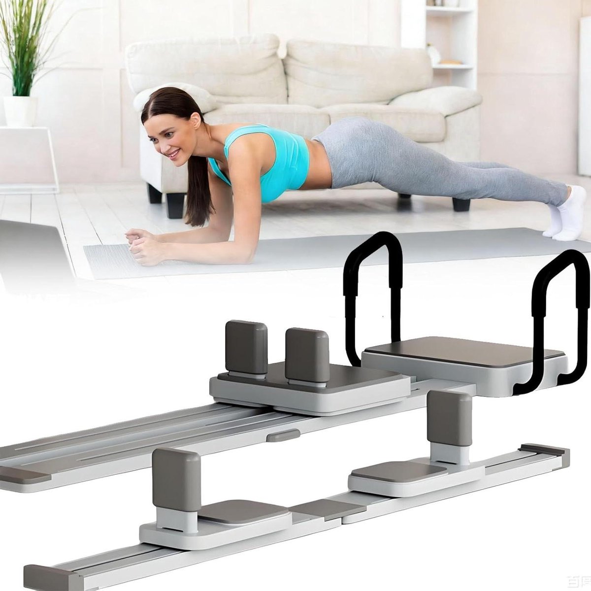 Pilates Reformer Set - Thuis Trainingsmachine - Full Body Fitness - 3-in-1 Multifunctioneel - 174 x 55 cm - Grijs