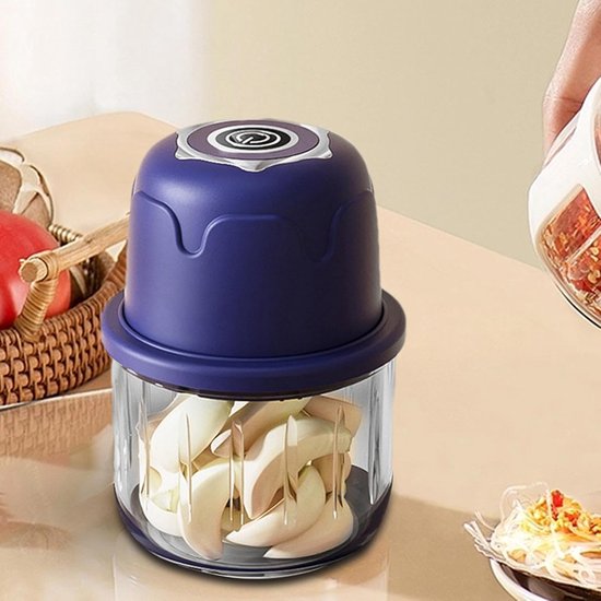 Elektrische Hakker - Keukenapparaat - Ingrediënten Snijden - Draadloos USB Opladen - 350 ml - Blauw — afbeelding 3