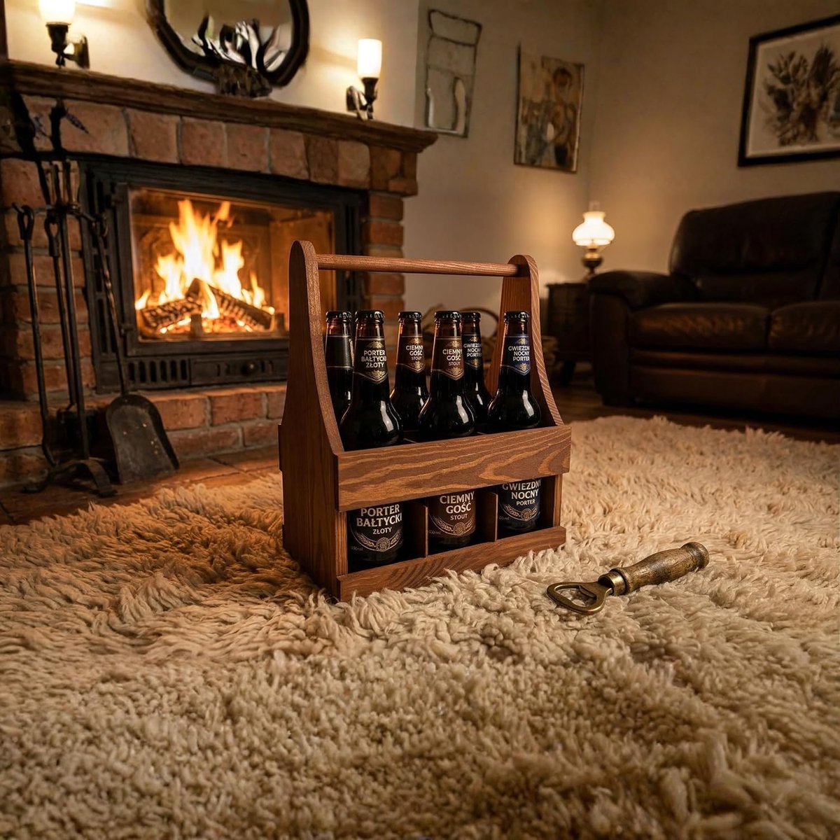 Houten Flessendrager - Bierkratje Drager - Drankjes Vervoeren - Zes Flessen Houder - 24 x 16 x 29 cm - Bruin — cadeau in Koken & Dineren - foto 2